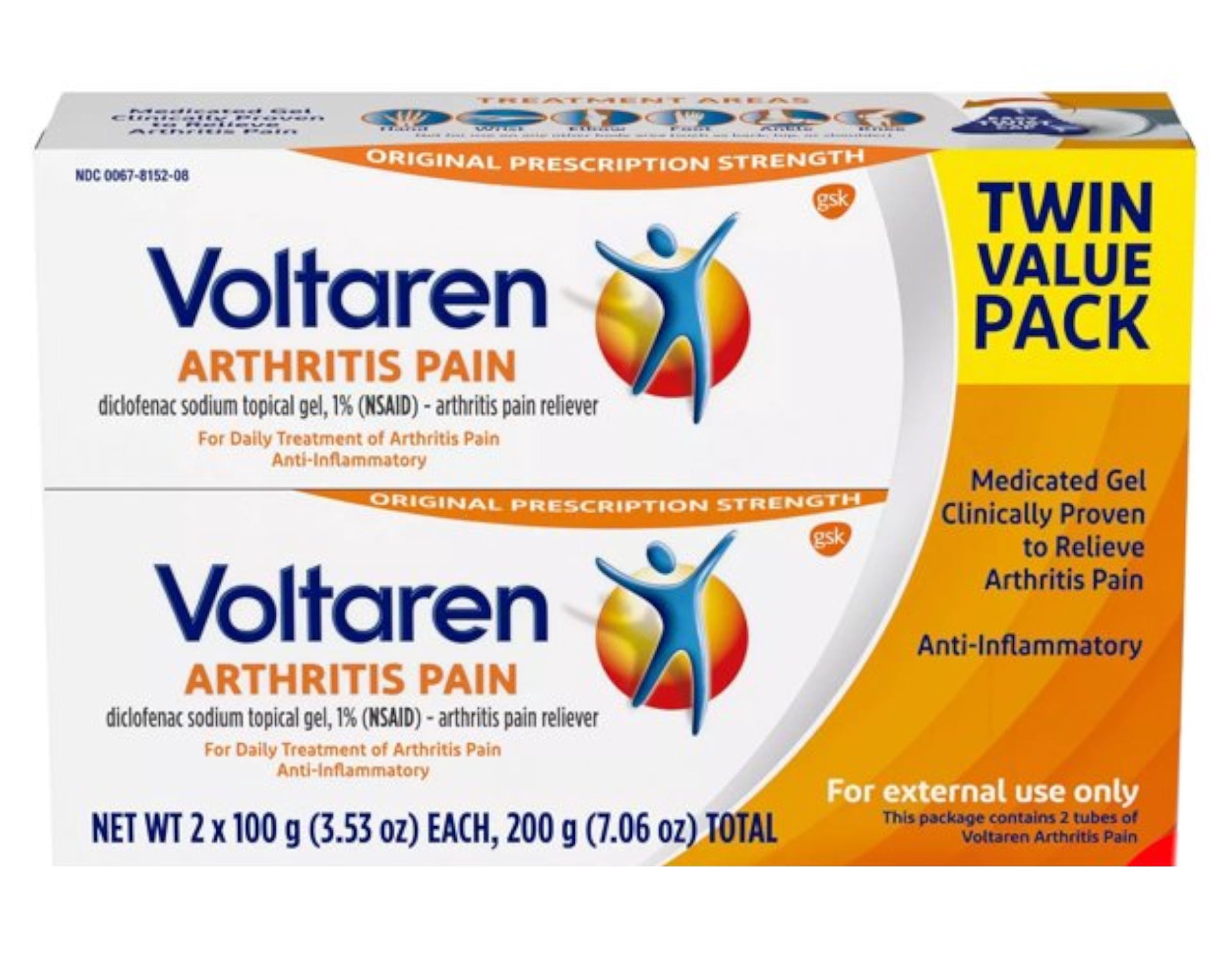Voltaren Arthritis Pain Relief Gel, Diclofenac Sodium 1% (NSAID), Original Prescription Strength, Twin Value Pack, 2 Tubes 3.53 oz Each (7.06 oz Total)