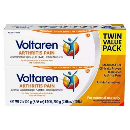 Voltaren Arthritis Pain Relief Gel, Diclofenac Sodium 1% (NSAID), Original Prescription Strength, Twin Value Pack, 2 Tubes 3.53 oz Each (7.06 oz Total)