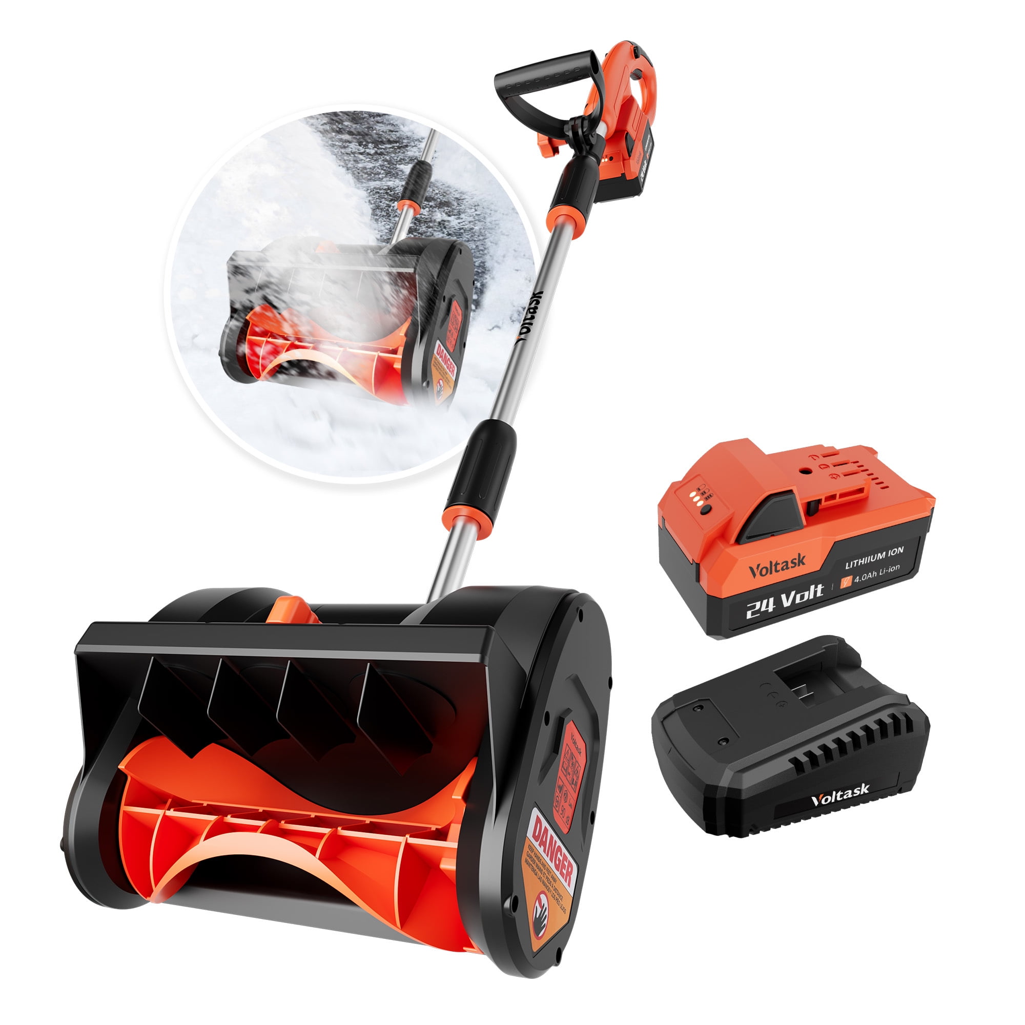 VOLTASK 24V 12-inch Cordless Snow Shovel with Dire