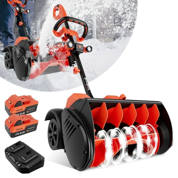 VOLTASK 48V 16-inch Cordless Snow Shovel with Wheels,Electric Snow Blower with LED Lights, 2 Batteries & Dual Quick Charger Included for Driveway