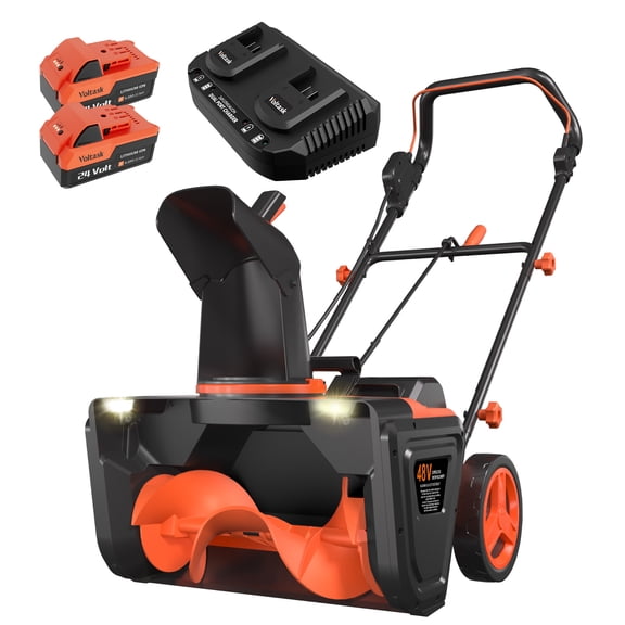 VOLTASK 48V Cordless Snow Blower 20-inch Brushless Electric Snow Blower with Wheels, Battery Snow Blower with Directional Plate & LED Lights (2 * 24V Battery & Dual Quick Charger Included)