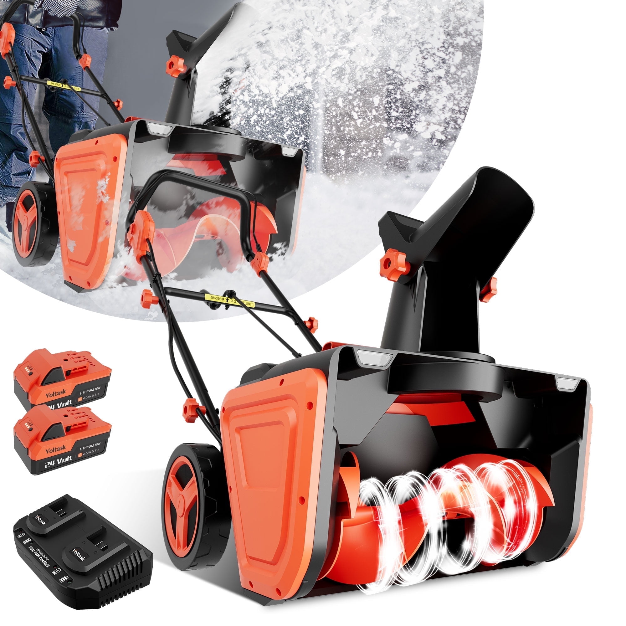 Walmart Black Friday Deals 2025 - VOLTASK 48V Cordless Snow Shovel 20-inch Brushless Electric Snow Blower with Wheels, Battery Snow Blower with Directional Plate & LED Lights (2 * 24V Battery & Dual Quick Charger Included)