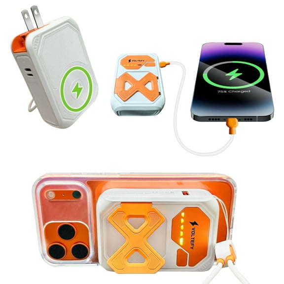 VOLTEFY 5-in-1 Magnetic Power Bank, 10000mAh, Built in Cables and AC Plug,22.5W Fast Charging, Mag-Safe Battery Pack,Compatible with iPhone 15/14/13/12,Apple Watch,Airpods