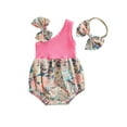 thumbnail image 1 of VOLTEY Toddler Infant Baby Girls Summer Romper 0 3 6 12 18 Months Floral One Shoulder Romper and Stretch Headband Cute Clothes Set, 1 of 10