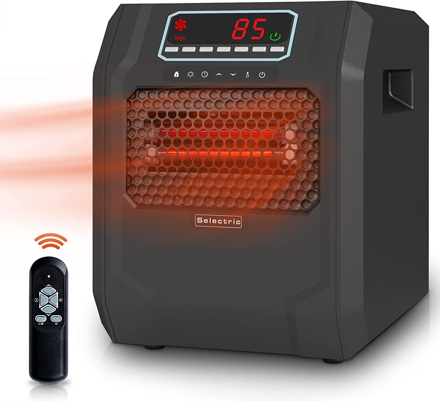 Black Compact Infrared Quartz Electric Space Heater with Digital Display and Remote Control