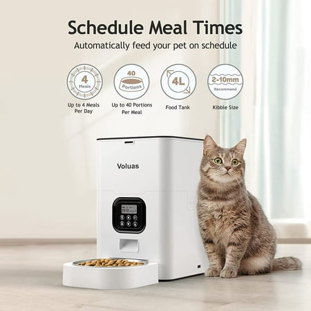 VOLUAS Automatic Cat Feeder with Voice Recorder and Timer for Cats and Dogs, 4L Large Capacity Dry Food Dispenser with Programmable Portion Control and LCD Display