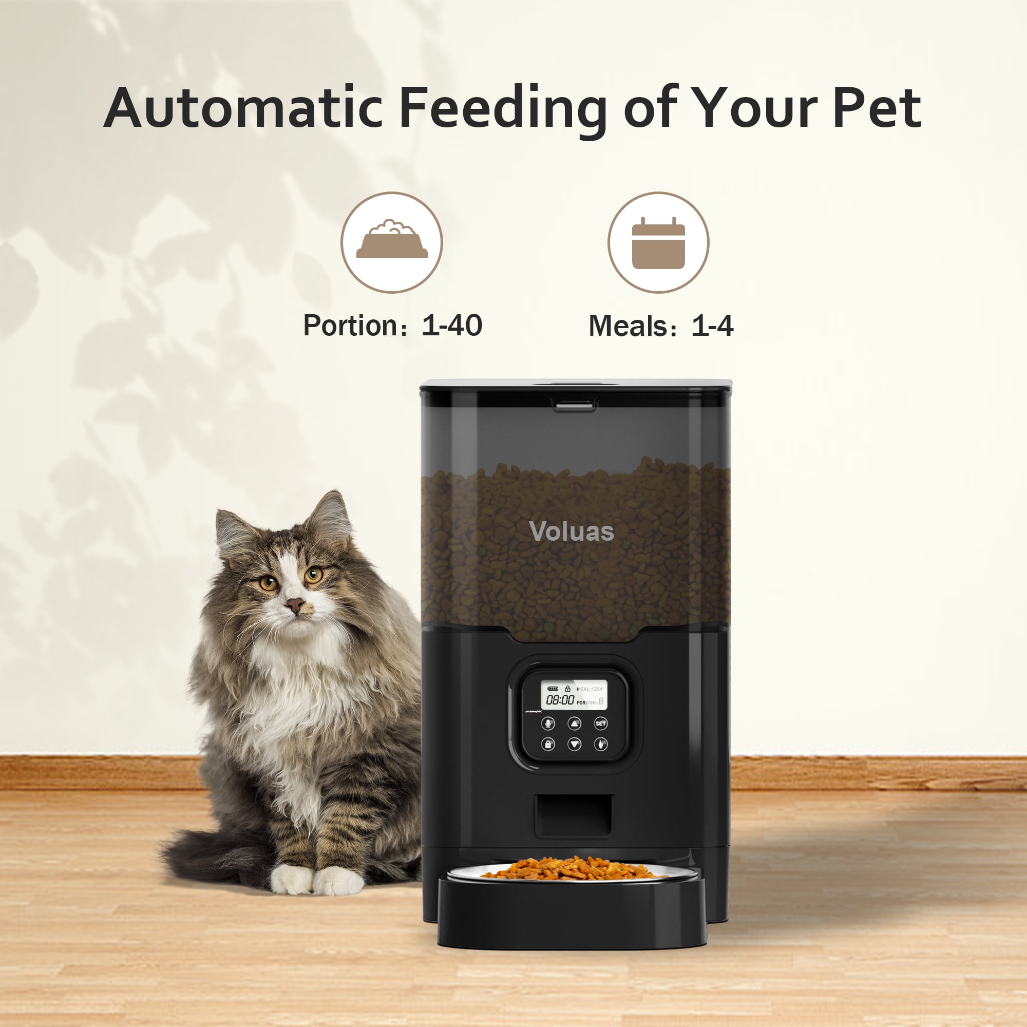 Black WiFi Automatic Pet Feeder with Stainless Steel Bowl