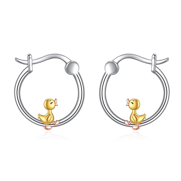 VONALA Duck Earrings 925 Sterling Silver Duck Hoop Earrings Hypoallergenic Cute Animal Jewelry Gifts for Women C113