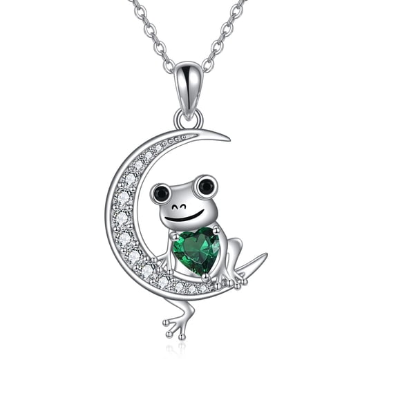 VONALA Sterling Silver Frog Moon Pendant Necklace - Jewelry Gift for Women's Birthday C113