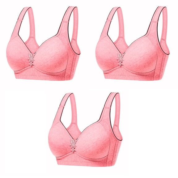 VONCOS 3PC Bras for Women Full Figure Comfortable Tops Underwear Watermelon Red Size M