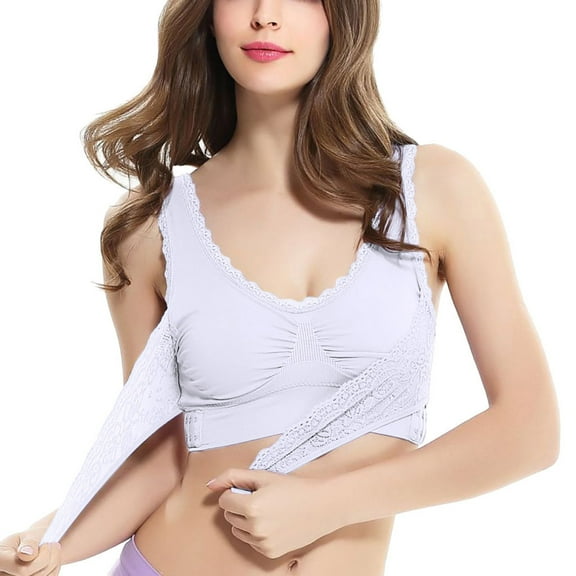 VONCOS 3PC Bras for Women Full Figure Everyday Bra Push-Up Wirelfree Bras Tops Underwear White Size M
