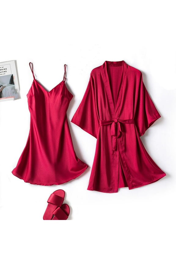 3PC Pajamas for Women Set- Loungewear Nightdress Halter Camisole Robe Sleepwear