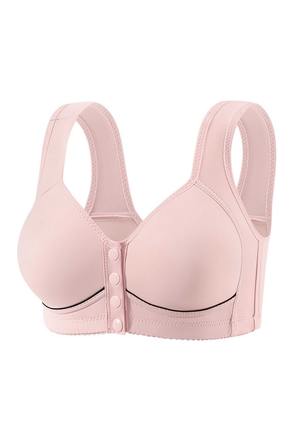 Front Closure Bra for Women Full Figure, Wireless Comfort Seamless Support Bra, Wide Padded Straps Non Roll Band Everyday Bra Pink,Size 40