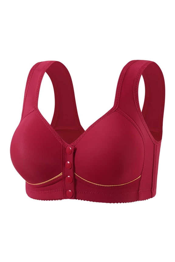Front Closure Bra for Women Full Figure, Wireless Comfort Support Bra Seamless with Wide Padded Straps Non Roll Band Red,Size 38