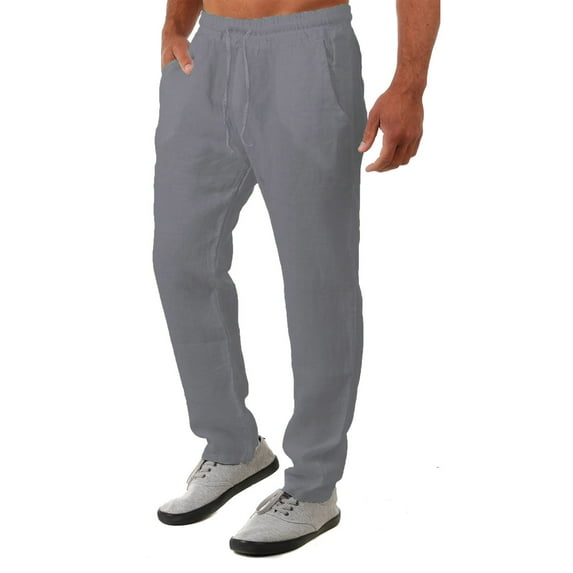 VONCOS Mens Casual Pants- Loose Cotton Pockets Pants Fashion Casual Trousers Pants Gray M