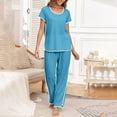 thumbnail image 1 of VONCOS Pajamas Sets for Women 2PC Short Sleeve Tops and Pant Sleepwear Casual PJs Loungewear Set Blue, 1 of 6