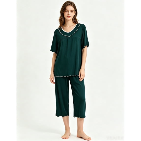 VONCOS Women's Capri Pajama Sets, Cozy Soft Loungewear 2PC Relaxed Fit Sleepwear