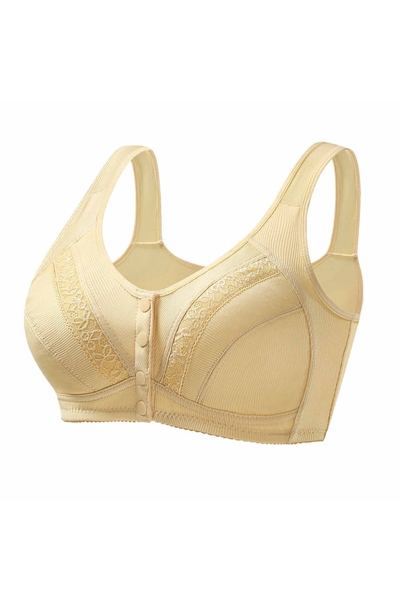 Plus Size Wire Free Bra Front Closure Full Coverage Comfort Bra for Women Wide Straps Beige,Size 46