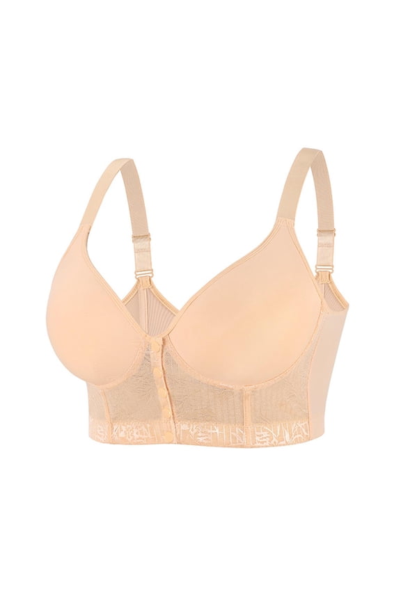 Plus Size Wirefree Bra Front Closure, Longline Full Coverage Wireless Bra for Women, Supportive Postpartum & Everyday Comfort Bra in Khaki (Sizes XL-5XL / 1X-5X),Size 2XL