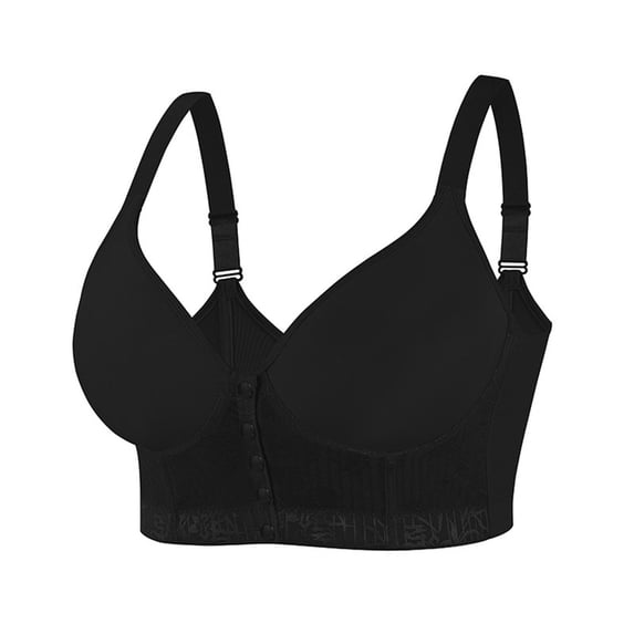 VONCOS Plus Size Wirefree Bra with Front Closure, Longline Full Coverage Wireless Bra for Women, Tummy Control Comfort Everyday Bra, Black (Sizes XL-5XL),Size 4XL