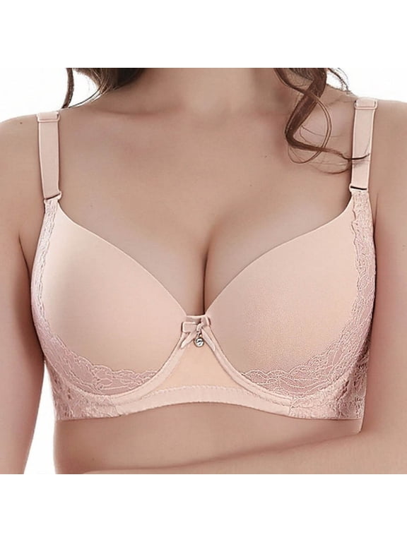 Plus Size Wirefree Bra for Women Full Figure Support Bra D Cup T-Shirt Bra Seamless Comfort Wide Straps Lace Trim Beige Nude,Size 90D