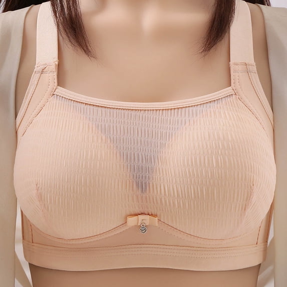 VONCOS Plus Size Wireless Bra for Women Full Coverage Supportive Comfort Bra Wire Free Wide Strap Beige L-4XL,Size L