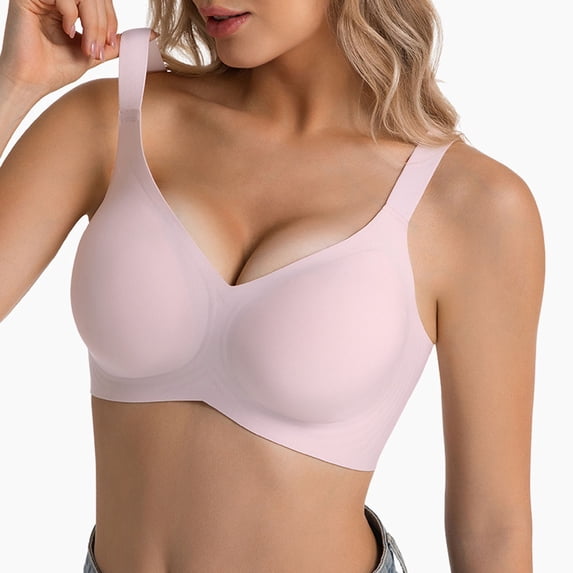 VONCOS Seamless Wireless Bra for Women | Comfort T-Shirt Bra Everyday Lounge & Sleep | No Show Invisible Pink,Size S