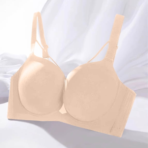 VONCOS Womens Wireless Comfort Bra with Crisscross Back, Seamless Ultra Soft Wirefree Padded Bra for Everyday Wear, Beige (S-XXXL),Size XL