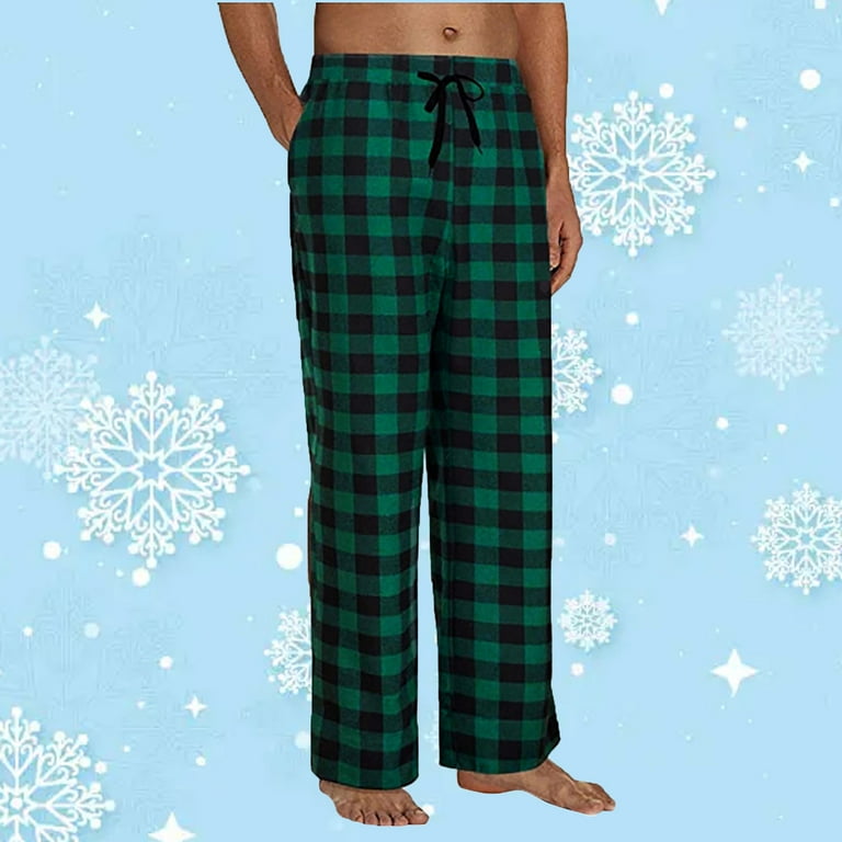 VONCOS Summer Pants for Men Fashion Casual Plaid Printeding Bandage Loose Sport Plaid Pajama Pants Trousers Green S