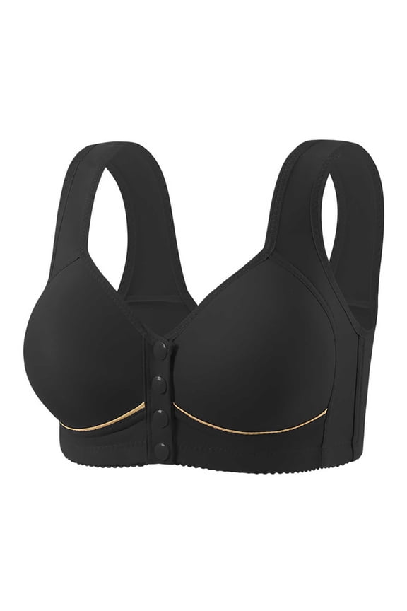 Wirefree Front Closure Bra for Women Full Figure Support, Comfort Seamless Everyday Bra with Wide Straps & Non Roll Band Black,Size 38