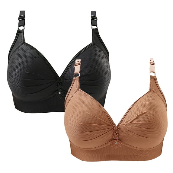 VONCOS Women 2PC Push-Up Bra- Comfortable Breathable Wirelfree Bras Solid Color Underwear Khaki Size 36/80BC