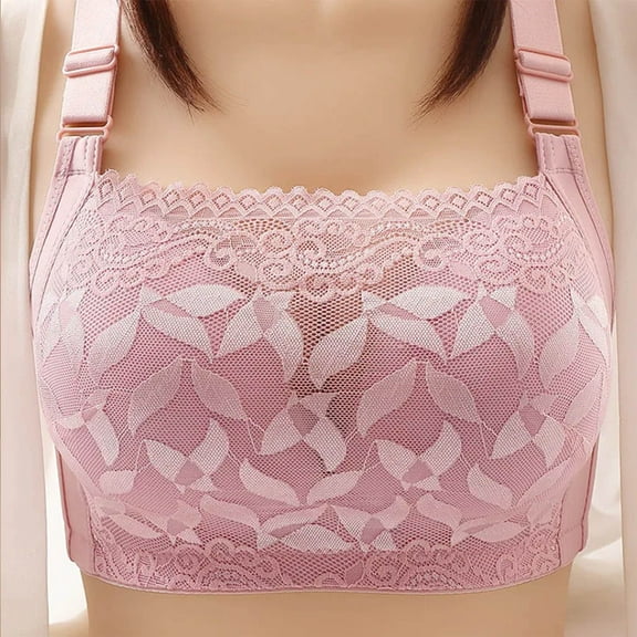 VONCOS Women Bra Push-Up Plus Size Full Figure Comfortable Breathable Wirelfree Bras Underwear Bras Pink Size 2XL