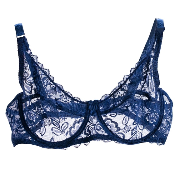 VONCOS Women Push-Up Bra- Full Figure Solid Color Underwear Navy Size S