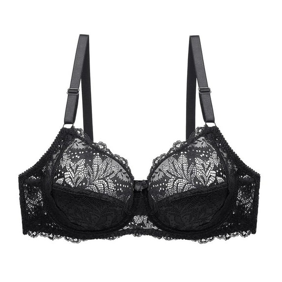 VONCOS Women Push-Up Bra- Sexy Lace Solid Color Underwear Black Size L