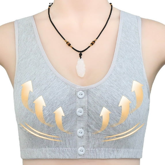 VONCOS Women Push-Up Bra- Wirelfree Bras Solid Color Comfortable Breathable Underwear Gray Size 2XL