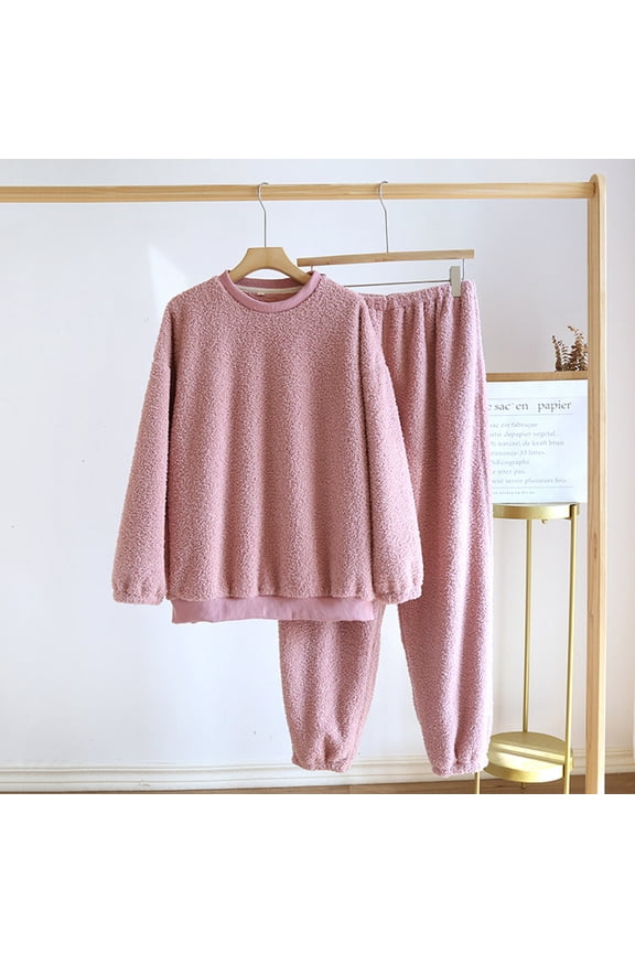 Women's Pajamas- Soft Loungewear Buttons Lapel Thicken Long Sleeve Sleepwear Sets for Women Pink Size M