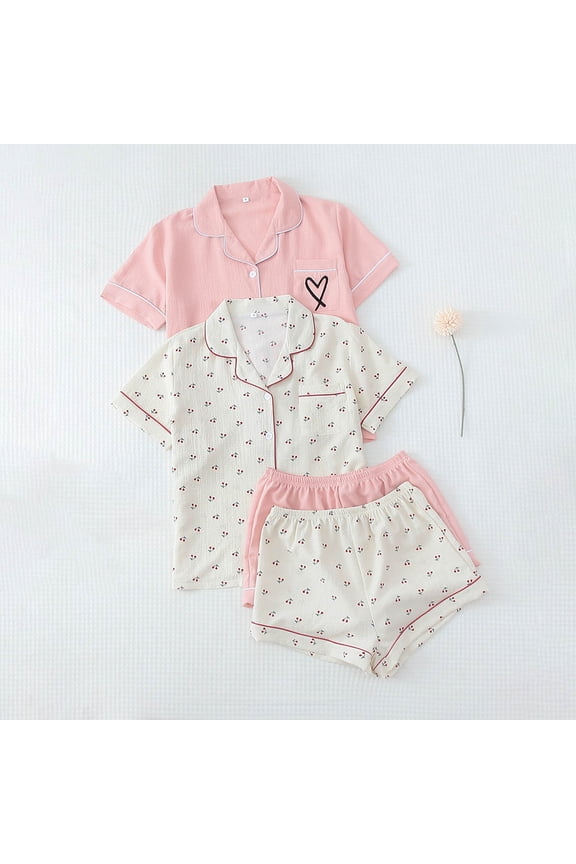 2-Pack Pajamas Sets for Women 2PC Button Down Sleep Tops and Pajamas Pants Casual Cozy Sleepwear Lounge Set with Pockets,Pink and Beige,Beige,Size L
