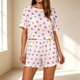 thumbnail image 1 of VONCOS Womens 2 Piece Summer Pajama Set Cropped Top & Shorts Heart Print Eyelet Soft Breathable Sleepwear Pink,Size S, 1 of 4