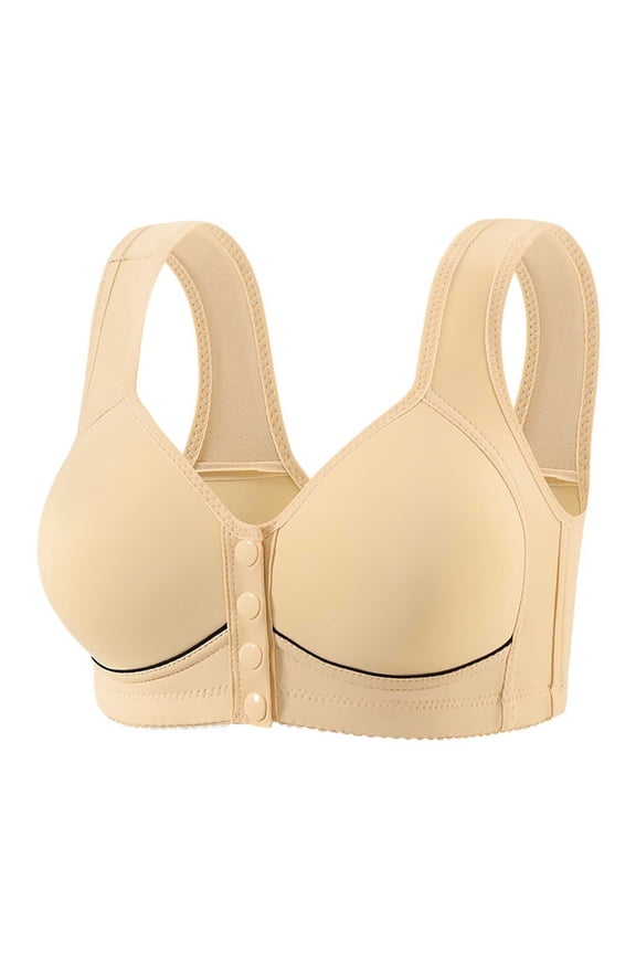 Womens Front Closure Bra Wireless Comfort Support for Women Full Figure Seamless Wide Straps Non Roll Band Everyday Bra Beige,Size 36