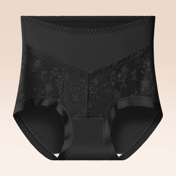VONCOS Womens Lace High Waisted Tummy Control Underwear - Breathable Cotton Blend Stretchy Shaping Briefs Seamless No VPL Black,Size M