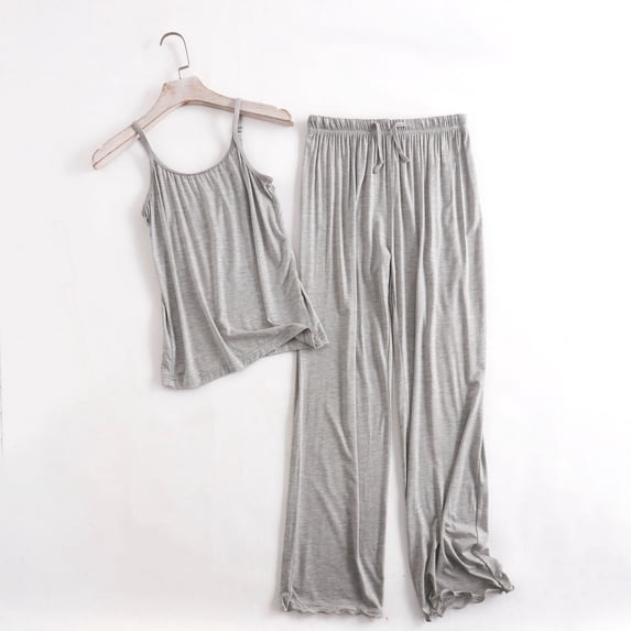 VONCOS Womens Modal Cotton Loungewear Set Gray - Sleeveless Cami Top & Wide Leg Pants, Soft Pajama Sleepwear Set,Size 3XL