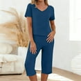 thumbnail image 1 of VONCOS Womens Navy Short Sleeve Pajama Set - Capri Loungewear & Sleepwear, Soft V-Neck 2-Piece Lounge Set Relaxed Fit,Size S, 1 of 7
