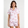 thumbnail image 1 of VONCOS Womens Pink Bow Print Short Sleeve 2 Piece Pajama Set Soft Breathable Sleepwear Lounge Shorts Set,Size L, 1 of 6