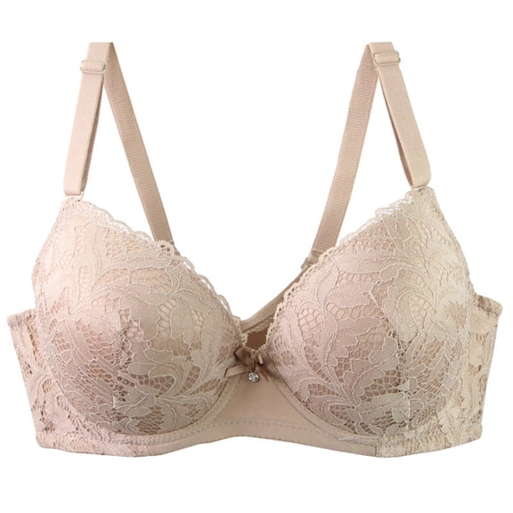 VONCOS Womens Plus Size Full Coverage Bra | Underwire Support & Push Up Lace Bra for Large Bust | Khaki Comfort Bra in Nylon Spandex DD+,Size 105D