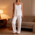 thumbnail image 1 of VONCOS Womens Soft Breathable Modal Pajama Set 2 Piece with Lace Trim Lightweight Lounge Sleepwear Casual Nightwear White,Size S, 1 of 9