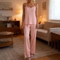 thumbnail image 1 of VONCOS Womens Soft Modal 2 Piece Pajama Set with Lace Trim Breathable Lightweight Lounge Sleepwear Casual Nightwear Pink,Size L, 1 of 9
