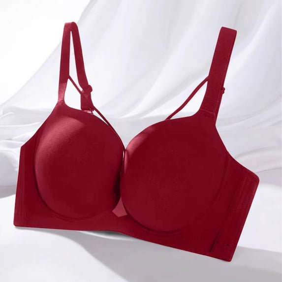 VONCOS Womens Wirefree Bra Red, Seamless Comfort Wireless Bra with Crisscross Back, Padded Full Coverage T-Shirt Bra for Everyday, Sizes S-XXXL,Size 2XL