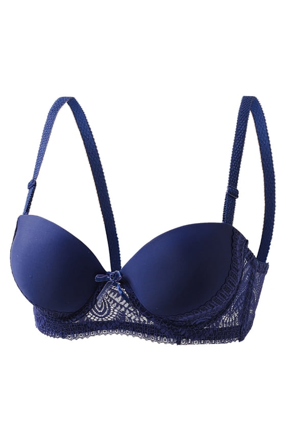 Womens Wireless Bra Push Up with Lace Trim, Seamless Lightly Padded T-Shirt Bra Full Coverage, Plus Size Comfort 36 38 40 42, Navy Blue,Size 36