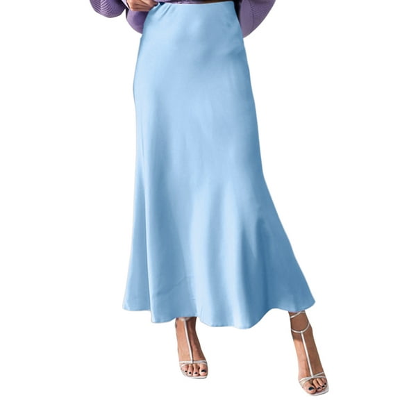 VONDA Women Fashion High Waist Ruffled Hem Baggy Skirt Solid Color Pleated Long Maxi Skirts