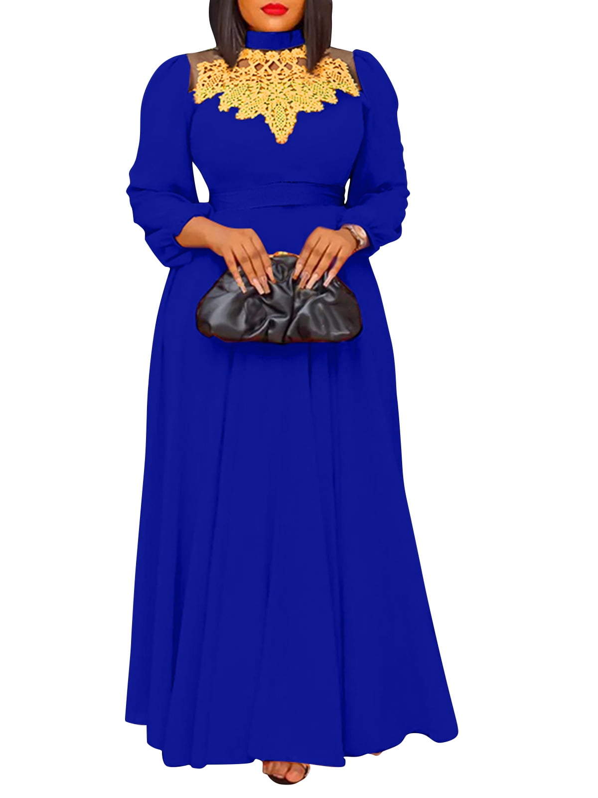 VONDA Women Full Sleeved Loose Casual Maxi Dress Baggy Floral Dresses